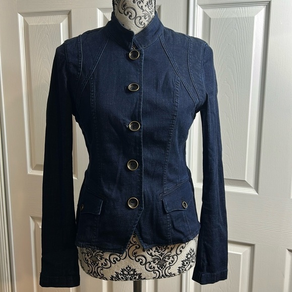 White House Black Market Jackets & Blazers - White House Black Market Dark Denim Lightweight
Button Down Military Style 2